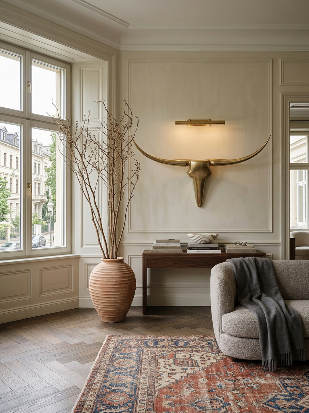 Deko Geweih Bull "L"_ Aluminium_ 125x60x10 cm_ Gold - Exklusive Wanddekoration - KADIMA DESIGN_Farbe_ Gold_ Größe_ 125x10x60 cm_
