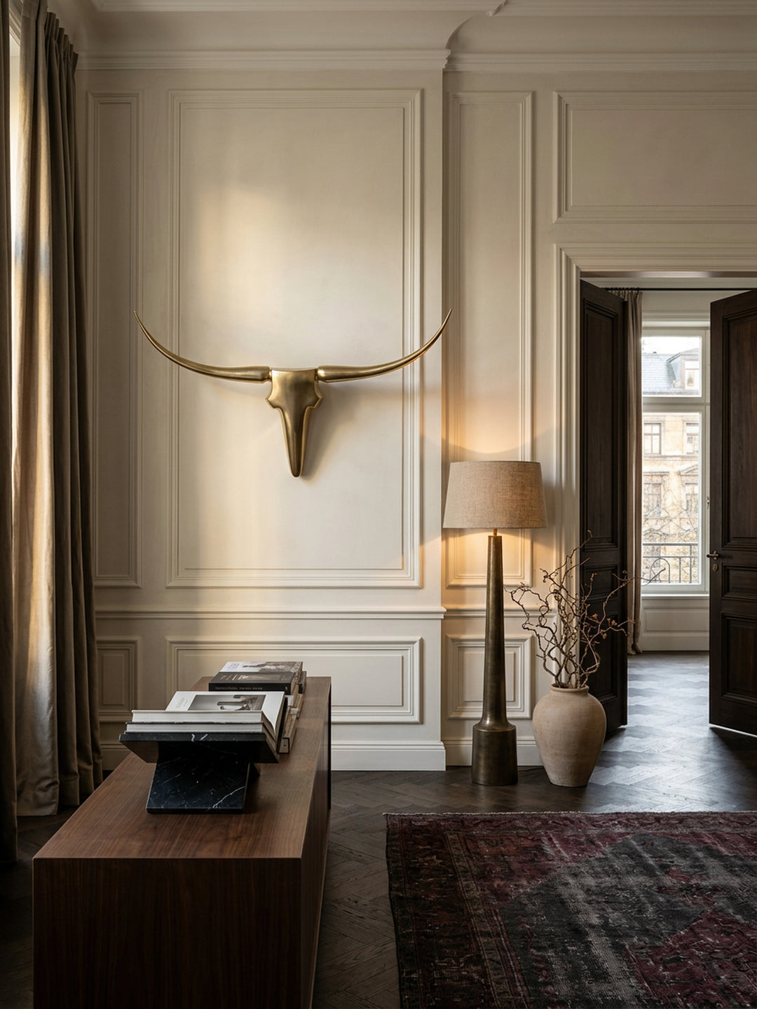 Deko Geweih Bull "L"_ Aluminium_ 125x60x10 cm_ Gold - Exklusive Wanddekoration - KADIMA DESIGN_Farbe_ Gold_ Größe_ 125x10x60 cm_