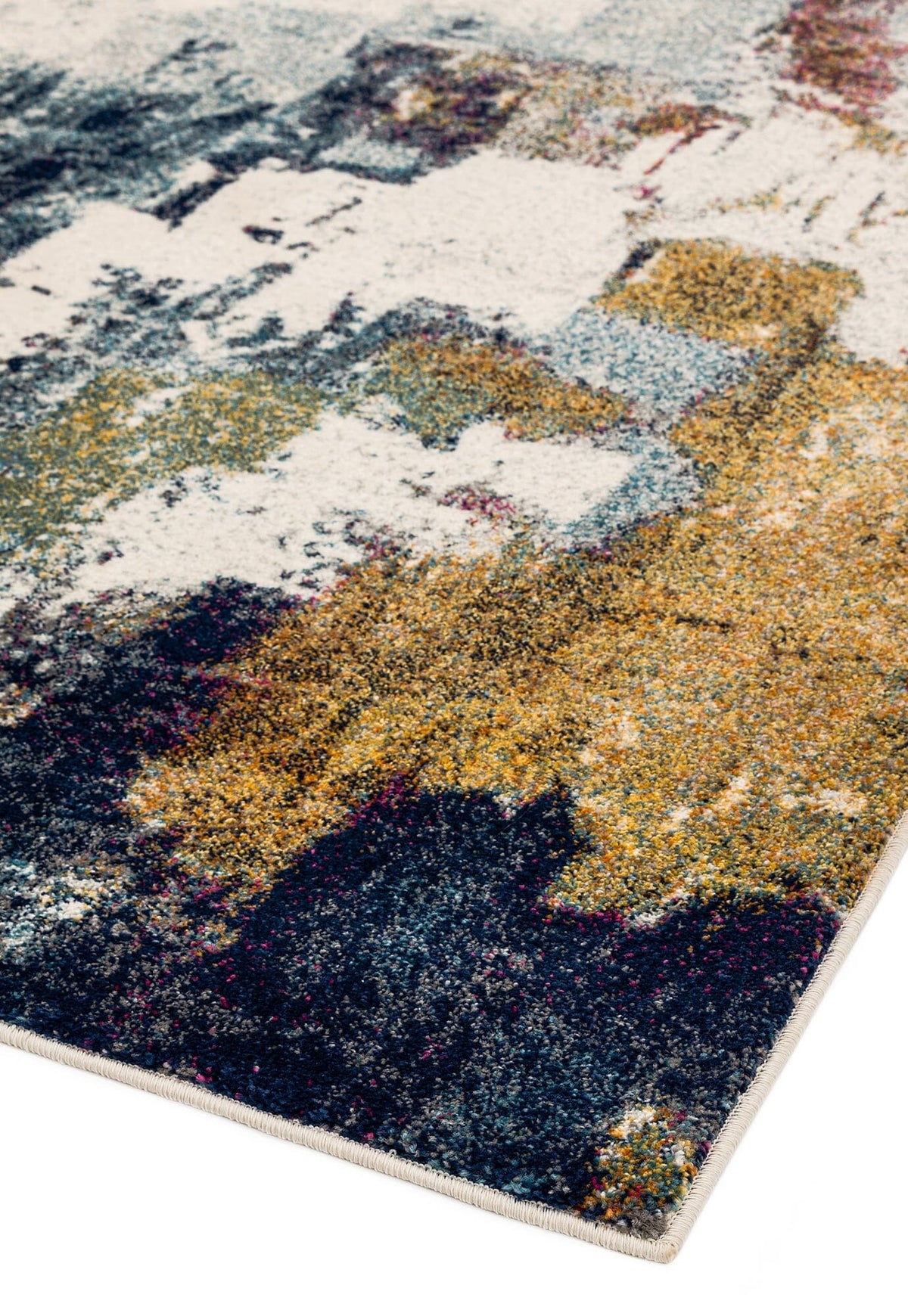 Designerteppich mit 2300g/qm Flordichte - Weicher Kurzflor in Senfgelb und Blau - schallabsorbierend - für gemütliche Wohnräume von Kadima Design