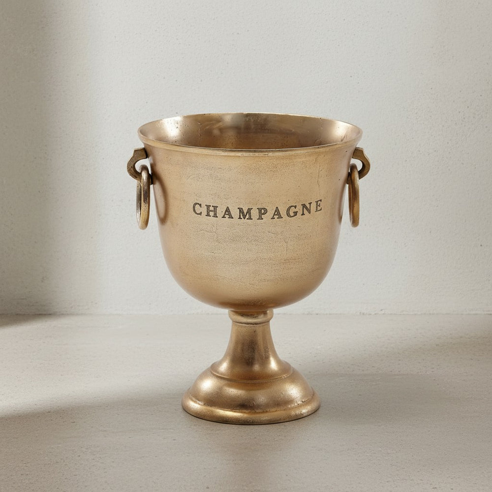 Champagnerkühler ALBEGNA_ Modernes Design_ Aluminium_ 2 Flaschen_ silber-/goldfarben_ Ringgriffe - KADIMA DESIGN_Farbe_ Gold_ Größe_ 29x29x38 cm_