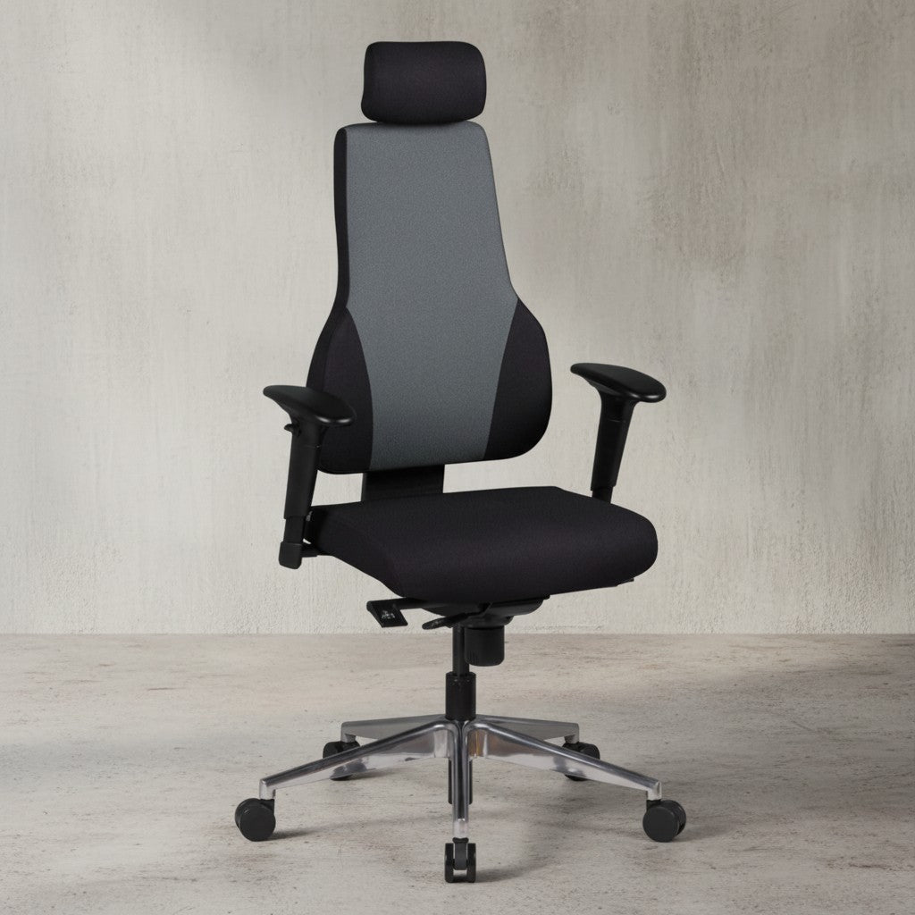 Chefsessel "Fabio"  3-Punkt-Synchronmechanik  ergonomische Rückenlehne  höhenverstellbare Kopfstütze  Aluminium-Fußkreuz  120 kg Belastbarkeit - KADIMA DESIGN Größe  63x63x149 cm