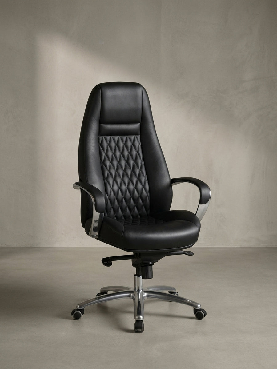 Bürostuhl Echtleder schwarz 70x68x130 cm mit Rollen und Höhenverstellung für Home Office Design Möbel modern hochwertig stilvoll robust langlebig Wohnen Einrichtung Interior Zuhause_
