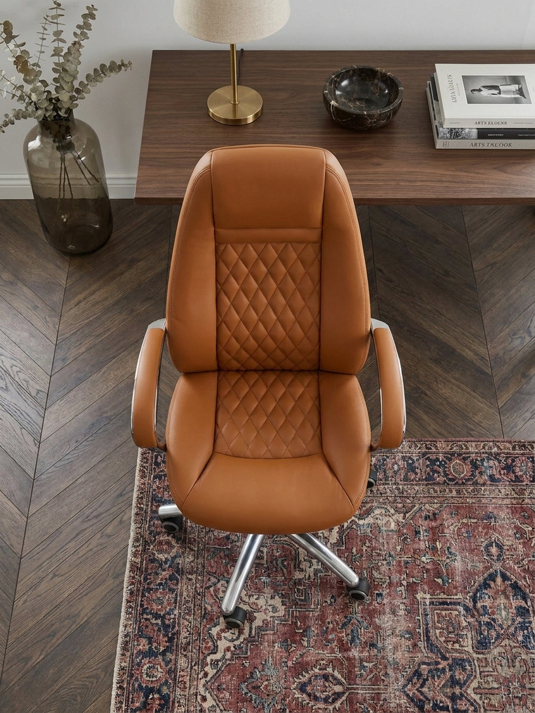 Bürostuhl Echtleder 70x68x130 cm Wohnidee Home Office Einrichtungsidee stilvoll kombinieren mit Rollen und Höhenverstellung Design Möbel Inspiration Wohnen Interior Zuhause Wohnzimmer modern_