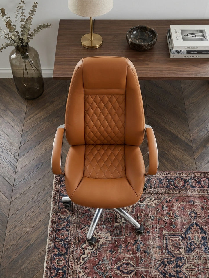 Bürostuhl Echtleder 70x68x130 cm Wohnidee Home Office Einrichtungsidee stilvoll kombinieren mit Rollen und Höhenverstellung Design Möbel Inspiration Wohnen Interior Zuhause Wohnzimmer modern_