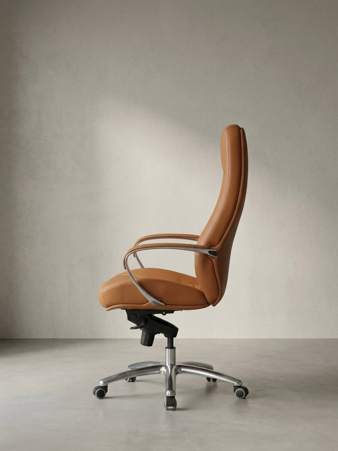 Bürostuhl Echtleder Design modern mit Rollen und Höhenverstellung 70x68x130 cm Möbel Einrichtung Home Office stilvoll zeitgenössisch elegant Wohnen Interior Zuhause Wohnzimmer hochwertig_