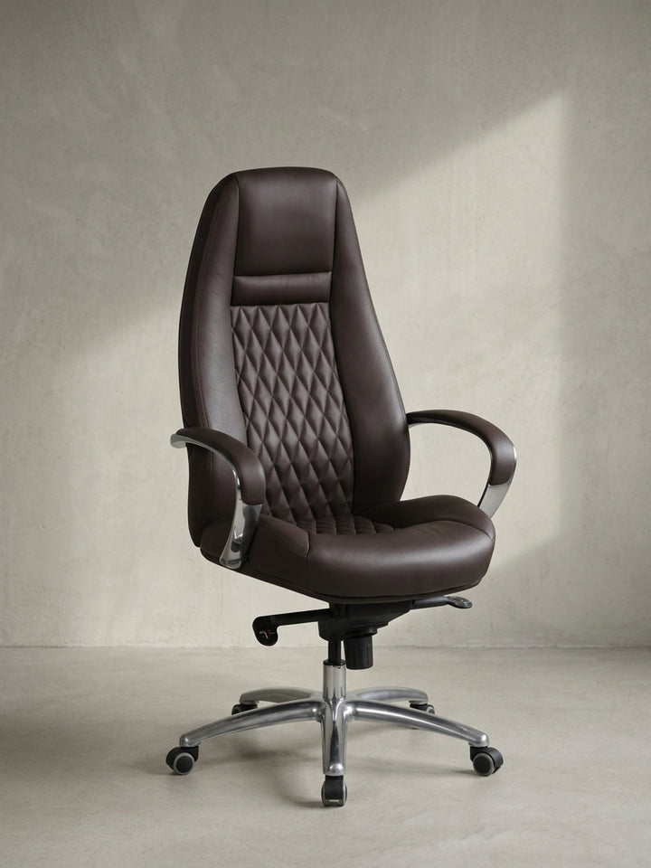 Bürostuhl Echtleder braun 70x68x130 cm mit Rollen und Höhenverstellung für Home Office Design Möbel modern hochwertig stilvoll robust langlebig Wohnen Einrichtung Interior Zuhause Wohnzimmer_