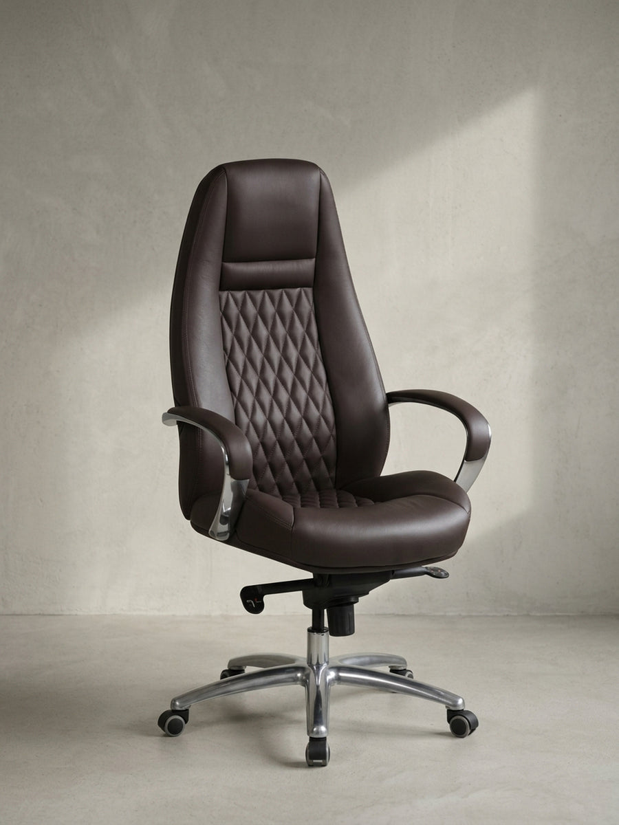 Bürostuhl Echtleder braun 70x68x130 cm mit Rollen und Höhenverstellung für Home Office Design Möbel modern hochwertig stilvoll robust langlebig Wohnen Einrichtung Interior Zuhause Wohnzimmer_