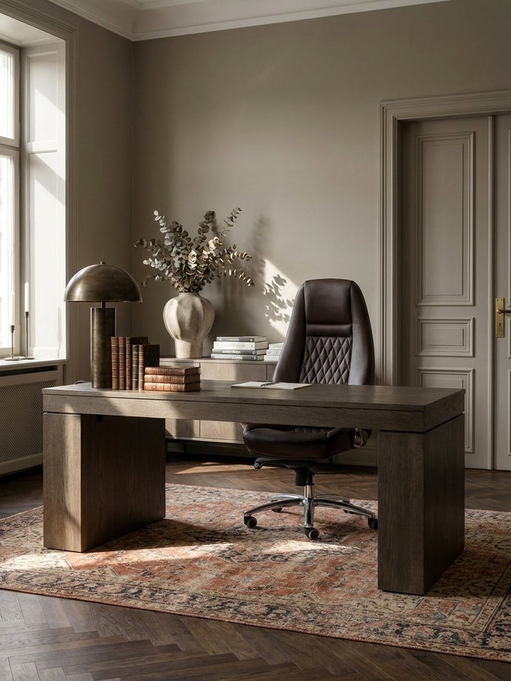 Bürostuhl Echtleder braun 70x68x130 cm in modernem Home Office Einrichtung Design Möbel mit Rollen und Höhenverstellung hochwertig modern stilvoll einrichten Wohnen Interior Zuhause_