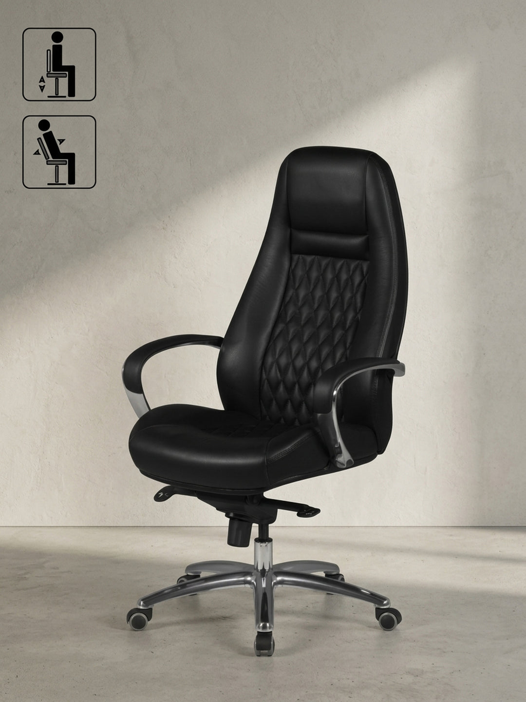 Bürostuhl 70x68x130 cm Echtleder schwarz mit Rollen und Höhenverstellung Möbel Design Wohnzimmer Esszimmer Schlafzimmer modern hochwertig elegant Home Office Wohnen Einrichtung Interior_