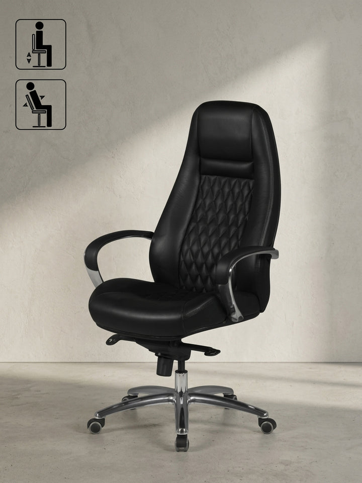 Bürostuhl 70x68x130 cm Echtleder schwarz mit Rollen und Höhenverstellung Möbel Design Wohnzimmer Esszimmer Schlafzimmer modern hochwertig elegant Home Office Wohnen Einrichtung Interior_