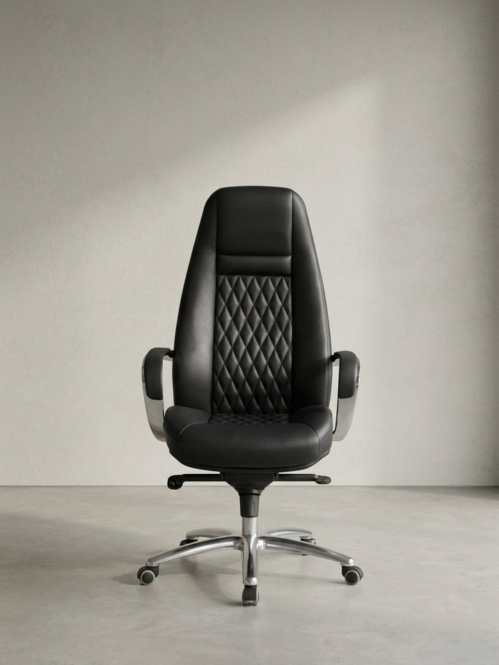 Bürostuhl aus hochwertigem Echtleder schwarz mit Rollen und Höhenverstellung 70x68x130 cm Design Möbel Premium Qualität modern Home Office Einrichtung stilvoll Wohnen Interior Zuhause_
