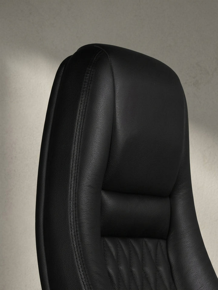 Bürostuhl aus Echtleder schwarz 70x68x130 cm mit Rollen und Höhenverstellung Design Möbel Einrichtung modern stilvoll robust hochwertig Premium Home Office Wohnen Interior Zuhause Wohnzimmer_