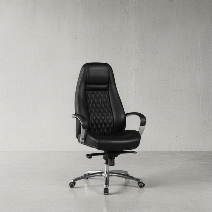 Chefsessel MADRID Echtleder_ ergonomisch_ Aluminium-Fußkreuz_ bis 120 kg_ 8 Stunden Sitzdauer - KADIMA DESIGN_Farbe_ Schwarz_ Größe_ 70x68x130 cm_