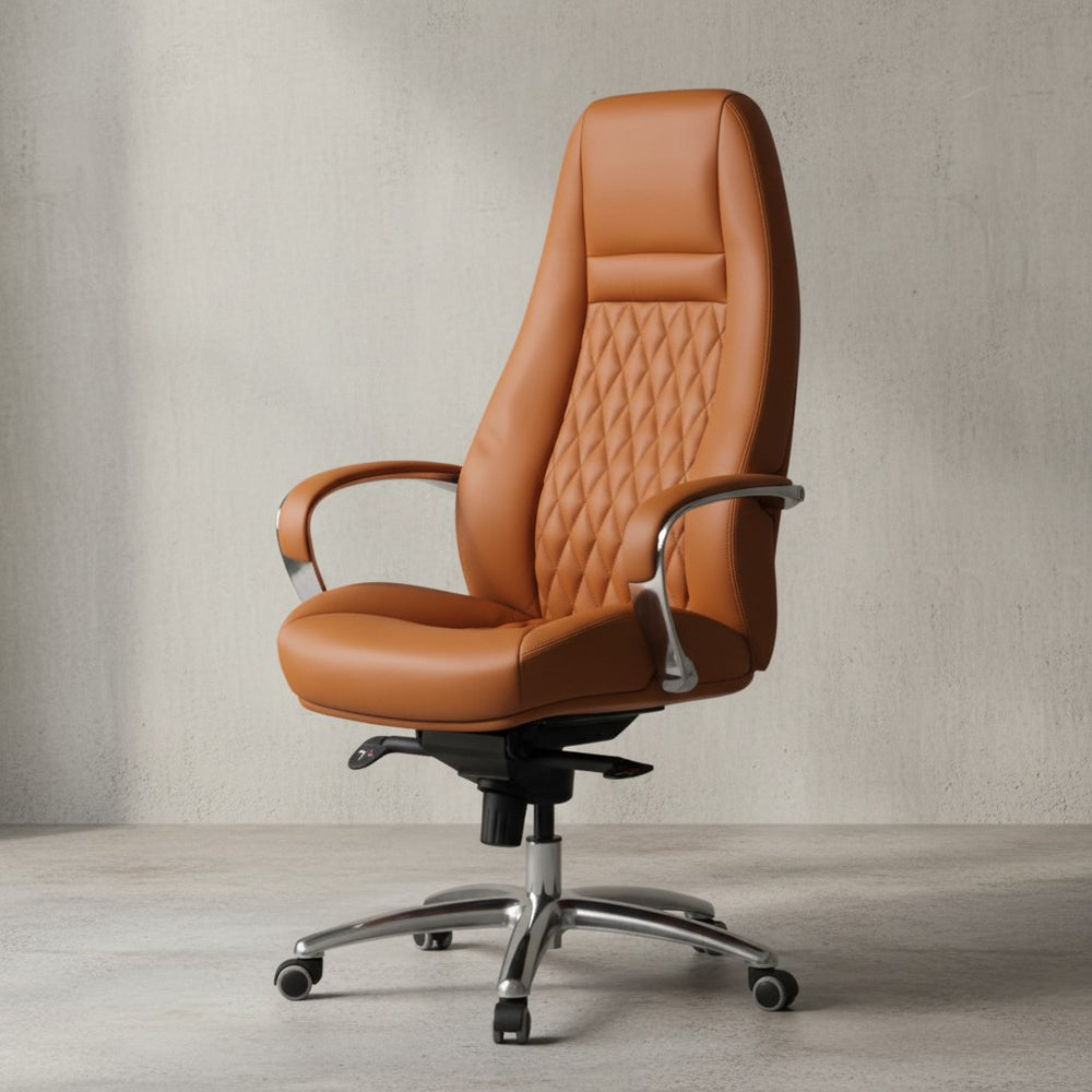 Chefsessel MADRID Echtleder_ ergonomisch_ Aluminium-Fußkreuz_ bis 120 kg_ 8 Stunden Sitzdauer - KADIMA DESIGN_Farbe_ Beige_ Größe_ 70x68x130 cm_