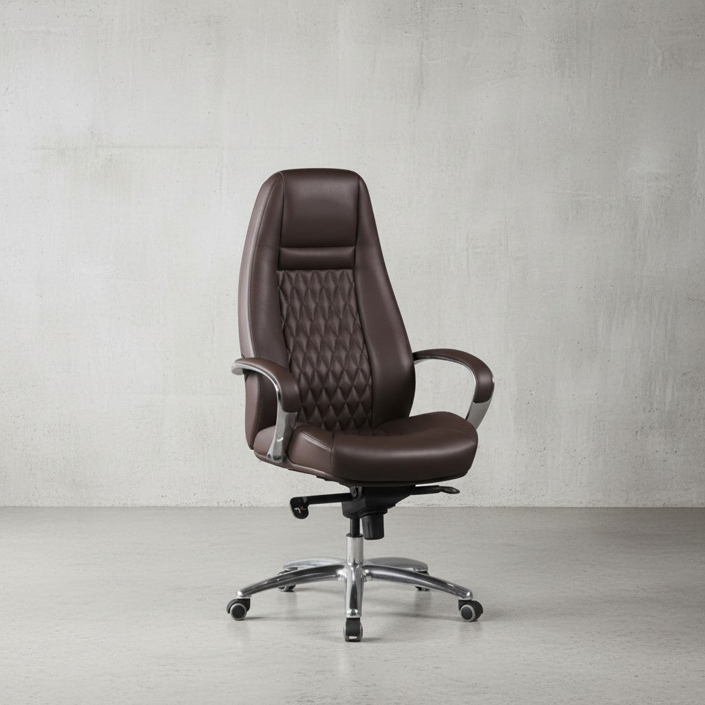 Chefsessel MADRID Echtleder_ ergonomisch_ Aluminium-Fußkreuz_ bis 120 kg_ 8 Stunden Sitzdauer - KADIMA DESIGN_Farbe_ Braun_ Größe_ 70x68x130 cm_