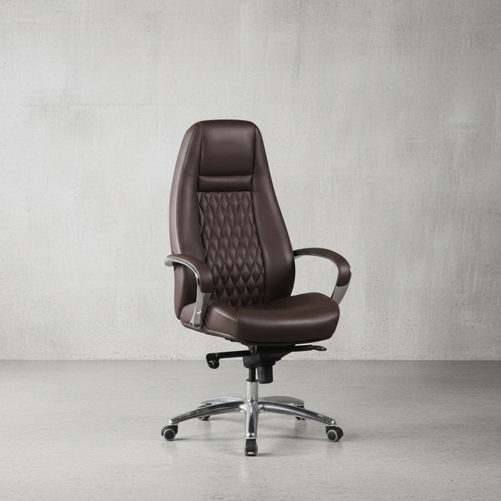 Chefsessel MADRID Echtleder_ ergonomisch_ Aluminium-Fußkreuz_ bis 120 kg_ 8 Stunden Sitzdauer - KADIMA DESIGN_Farbe_ Braun_ Größe_ 70x68x130 cm_