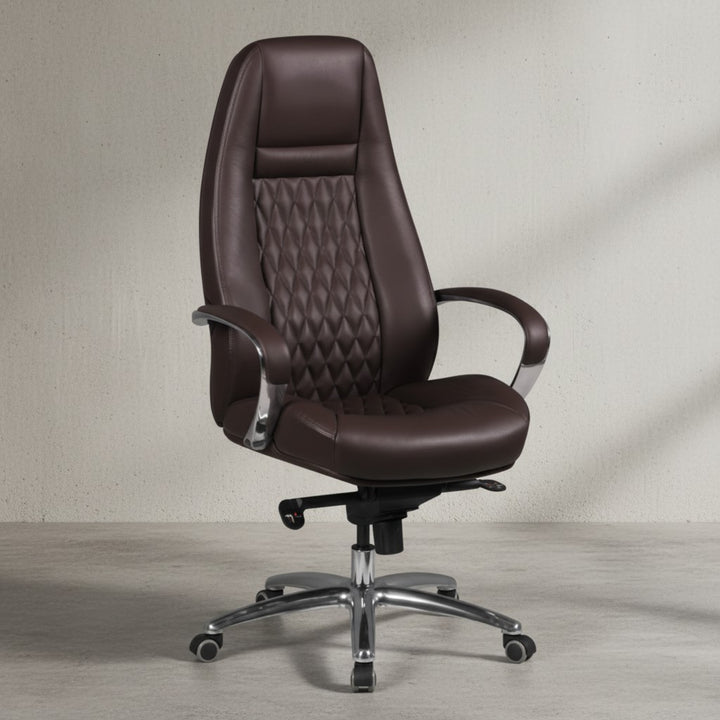 Chefsessel MADRID Echtleder_ ergonomisch_ Aluminium-Fußkreuz_ bis 120 kg_ 8 Stunden Sitzdauer - KADIMA DESIGN_Farbe_ Braun_ Größe_ 70x68x130 cm_