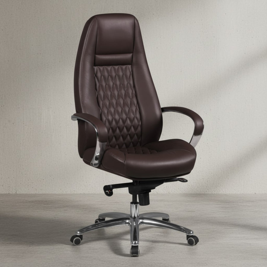 Chefsessel MADRID Echtleder_ ergonomisch_ Aluminium-Fußkreuz_ bis 120 kg_ 8 Stunden Sitzdauer - KADIMA DESIGN_Farbe_ Braun_ Größe_ 70x68x130 cm_