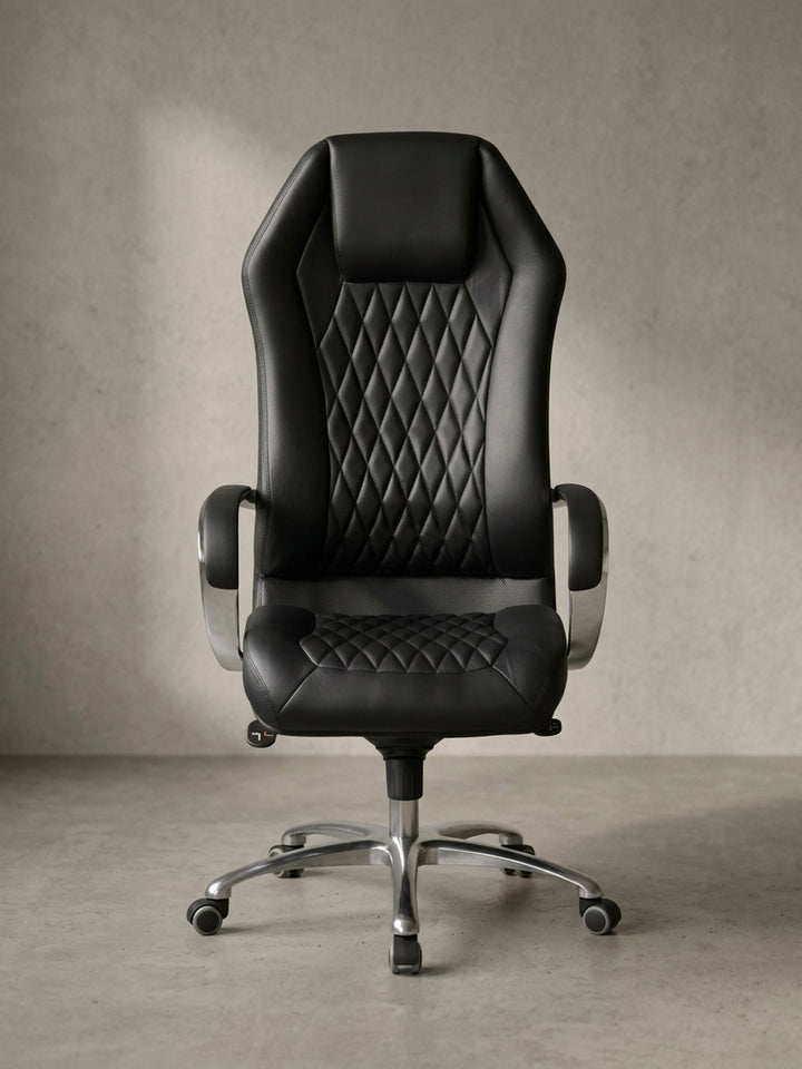 Bürostuhl aus Echtleder schwarz 70x67x136 cm mit Rollen und Höhenverstellung Design Möbel Einrichtung modern stilvoll robust hochwertig Premium Home Office Wohnen Interior Zuhause Wohnzimmer_