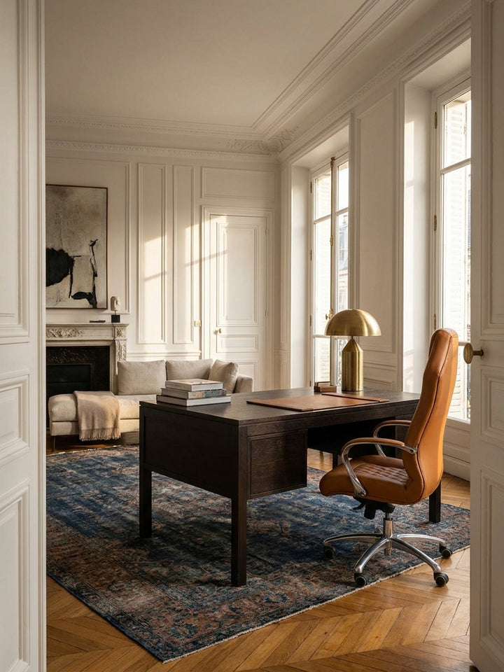 Bürostuhl Echtleder 70x67x136 cm in elegantem Pariser Home Office Einrichtung Design Möbel mit Rollen und Höhenverstellung hochwertig modern stilvoll einrichten Wohnen Interior Zuhause_