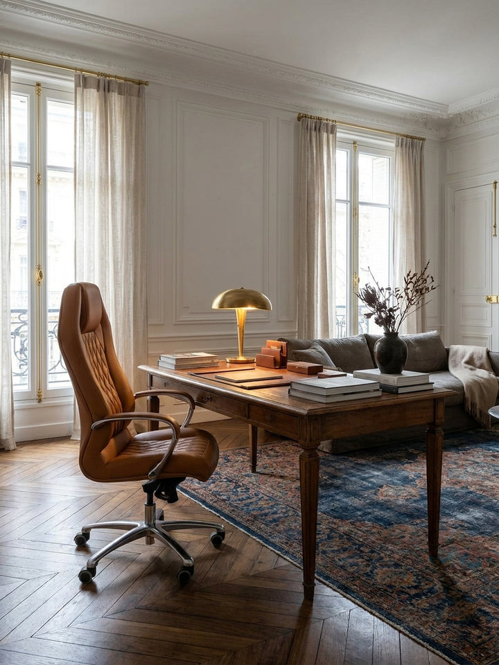 Bürostuhl Echtleder 70x67x136 cm Wohnidee Home Office Einrichtungsidee stilvoll kombinieren mit Rollen und Höhenverstellung Design Möbel Inspiration Wohnen Interior Zuhause Wohnzimmer modern_