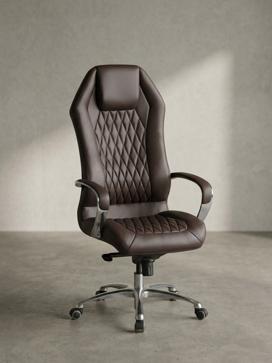 Bürostuhl Echtleder braun 70x67x136 cm mit Rollen und Höhenverstellung für Home Office Design Möbel modern hochwertig stilvoll robust langlebig Wohnen Einrichtung Interior Zuhause Wohnzimmer_