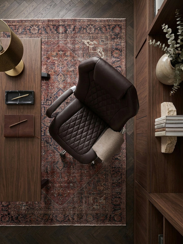 Bürostuhl Echtleder braun 70x67x136 cm Wohnidee Home Office Einrichtungsidee stilvoll kombinieren mit Rollen und Höhenverstellung Design Möbel Inspiration Wohnen Interior Zuhause Wohnzimmer_