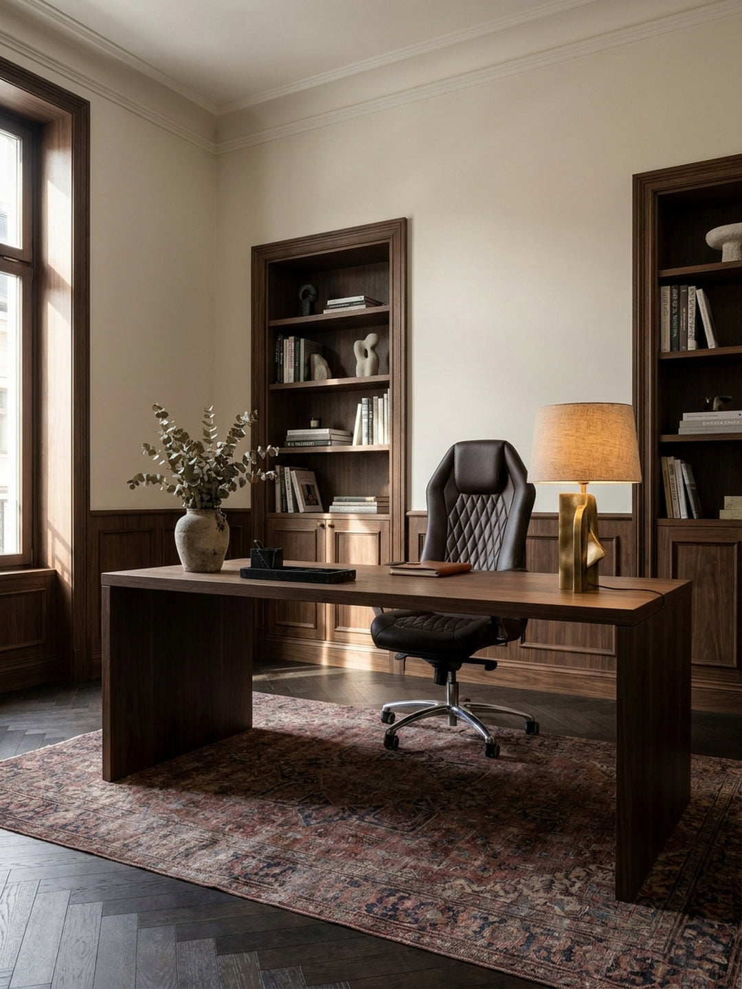 Bürostuhl Echtleder braun 70x67x136 cm in modernem Home Office Einrichtung Design Möbel mit Rollen und Höhenverstellung hochwertig modern stilvoll einrichten Wohnen Interior Zuhause_