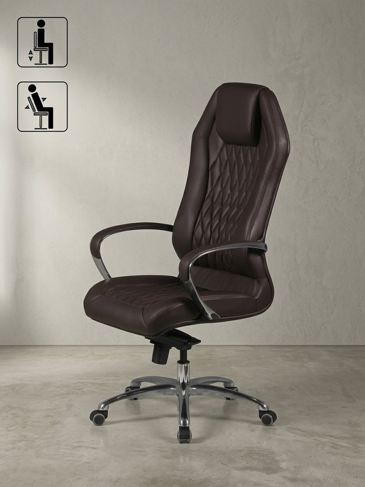 Bürostuhl aus hochwertigem Echtleder braun mit Rollen und Höhenverstellung 70x67x136 cm Design Möbel Premium Qualität modern Home Office Einrichtung stilvoll Wohnen Interior Zuhause_