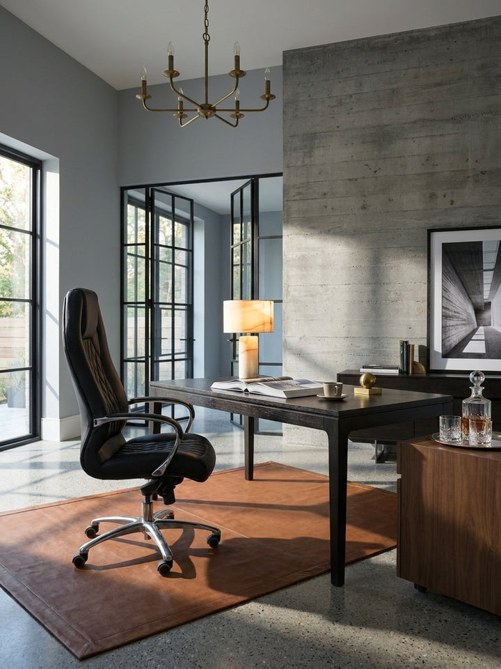 Bürostuhl Echtleder schwarz 70x67x136 cm in modernem Home Office Einrichtung Design Möbel mit Rollen und Höhenverstellung hochwertig modern stilvoll einrichten Wohnen Interior Zuhause_