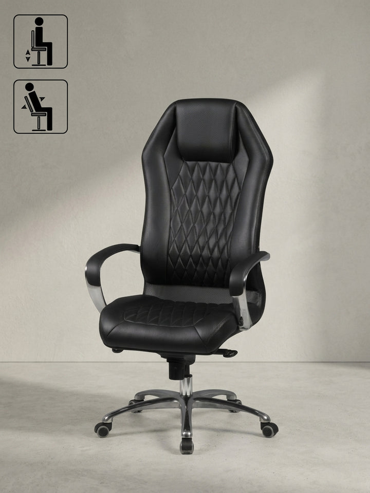 Bürostuhl Echtleder schwarz Design modern mit Rollen und Höhenverstellung 70x67x136 cm Möbel Einrichtung Home Office stilvoll zeitgenössisch elegant Wohnen Interior Zuhause Wohnzimmer_
