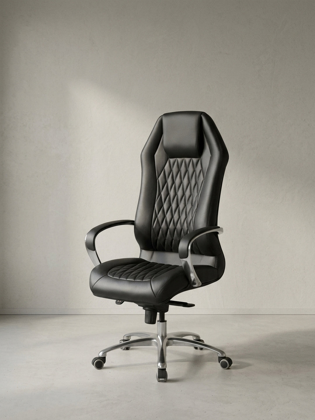 Bürostuhl Echtleder schwarz 70x67x136 cm mit Rollen und Höhenverstellung für Home Office Design Möbel modern hochwertig stilvoll robust langlebig Wohnen Einrichtung Interior Zuhause_