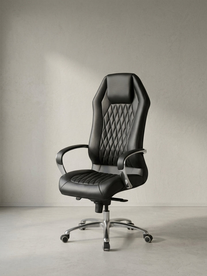 Bürostuhl Echtleder schwarz 70x67x136 cm mit Rollen und Höhenverstellung für Home Office Design Möbel modern hochwertig stilvoll robust langlebig Wohnen Einrichtung Interior Zuhause_