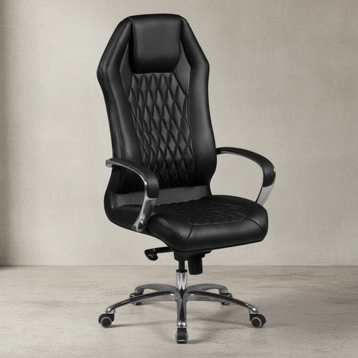 Chefsessel MILANO Echtleder_ Multiblockwippmechanik_ Lendenwirbelunterstützung_ Aluminiumfußkreuz - KADIMA DESIGN_Farbe_ Schwarz_ Größe_ 70x67x136 cm_