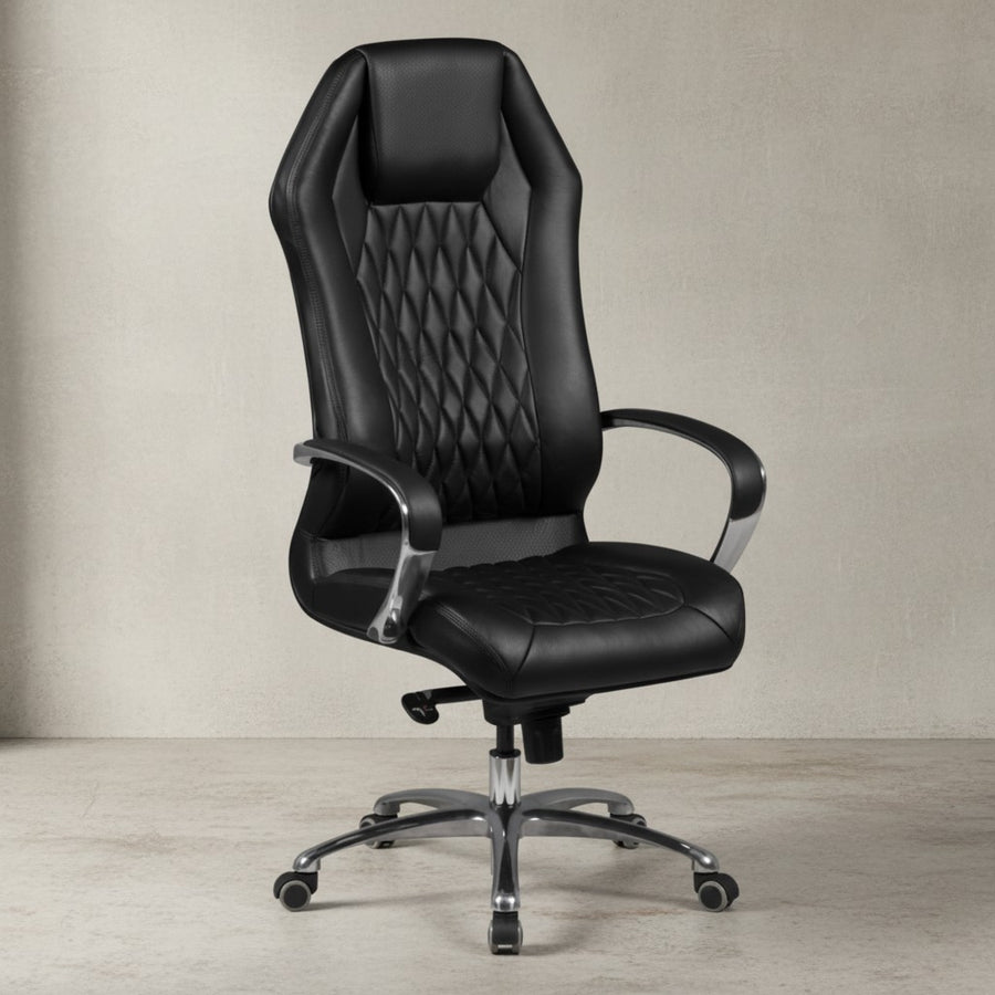 Chefsessel MILANO Echtleder_ Multiblockwippmechanik_ Lendenwirbelunterstützung_ Aluminiumfußkreuz - KADIMA DESIGN_Farbe_ Schwarz_ Größe_ 70x67x136 cm_