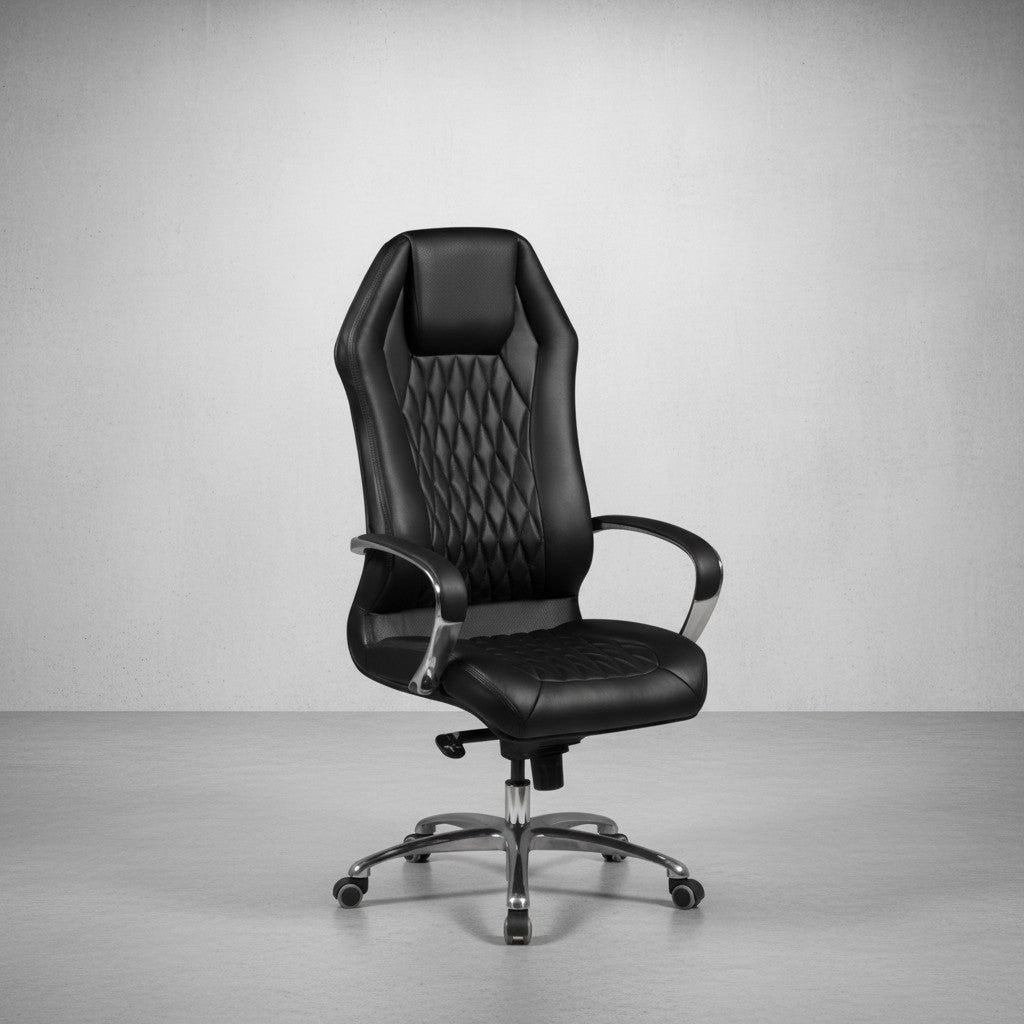 Chefsessel MILANO Echtleder_ Multiblockwippmechanik_ Lendenwirbelunterstützung_ Aluminiumfußkreuz - KADIMA DESIGN_Farbe_ Schwarz_ Größe_ 70x67x136 cm_