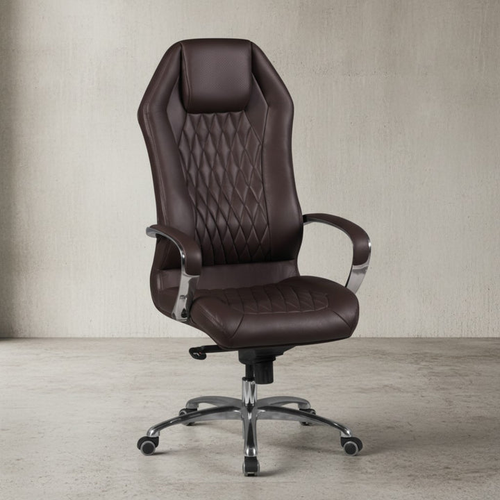 Chefsessel MILANO Echtleder_ Multiblockwippmechanik_ Lendenwirbelunterstützung_ Aluminiumfußkreuz - KADIMA DESIGN_Farbe_ Braun_ Größe_ 70x67x136 cm_