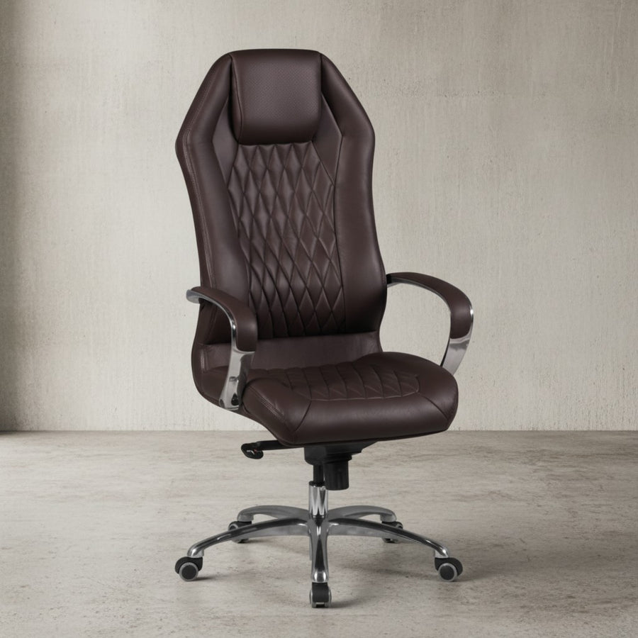 Chefsessel MILANO Echtleder_ Multiblockwippmechanik_ Lendenwirbelunterstützung_ Aluminiumfußkreuz - KADIMA DESIGN_Farbe_ Braun_ Größe_ 70x67x136 cm_