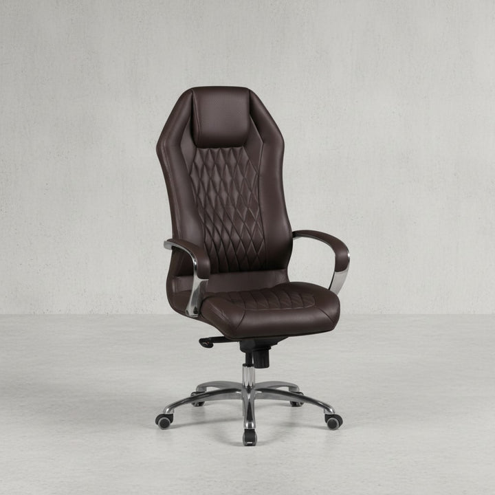 Chefsessel MILANO Echtleder_ Multiblockwippmechanik_ Lendenwirbelunterstützung_ Aluminiumfußkreuz - KADIMA DESIGN_Farbe_ Braun_ Größe_ 70x67x136 cm_