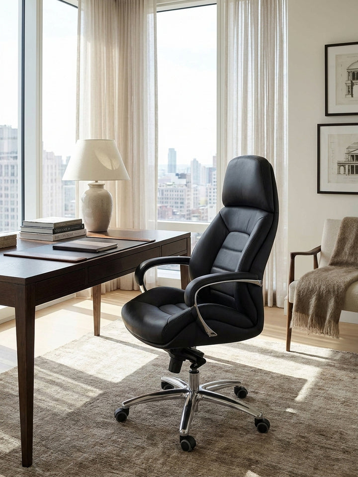 Bürostuhl Eiche Massivholz schwarz 67x67x137 cm Wohnidee Home-Office Einrichtungsidee stilvoll kombinieren mit Rollen und Höhenverstellung Design Möbel Inspiration Wohnen Interior Zuhause_