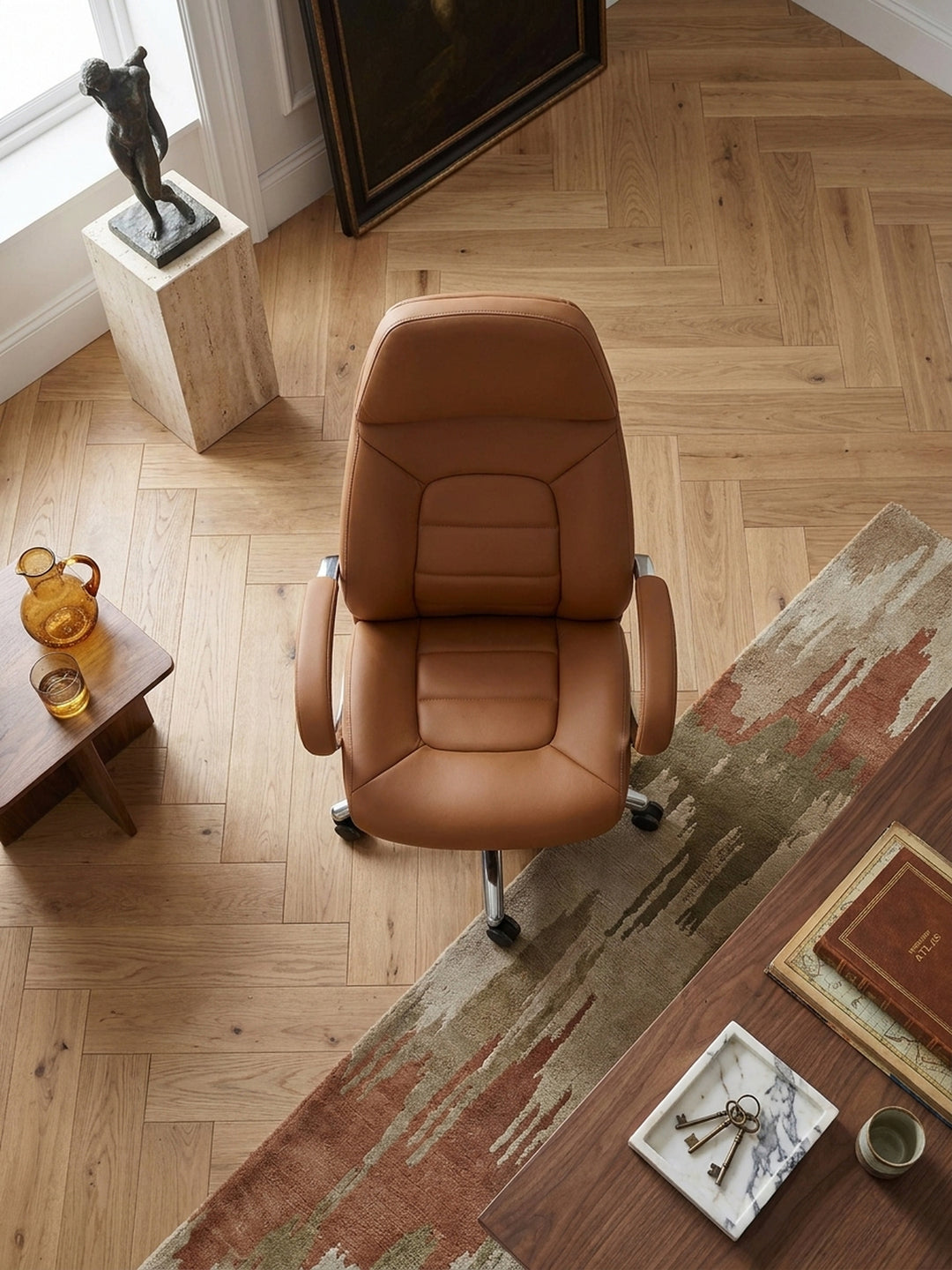 Bürostuhl Eiche Massivholz 67x67x137 cm Wohnidee Home Office Einrichtungsidee stilvoll kombinieren mit Rollen und Höhenverstellung Design Möbel Inspiration Wohnen Interior Zuhause Wohnzimmer_