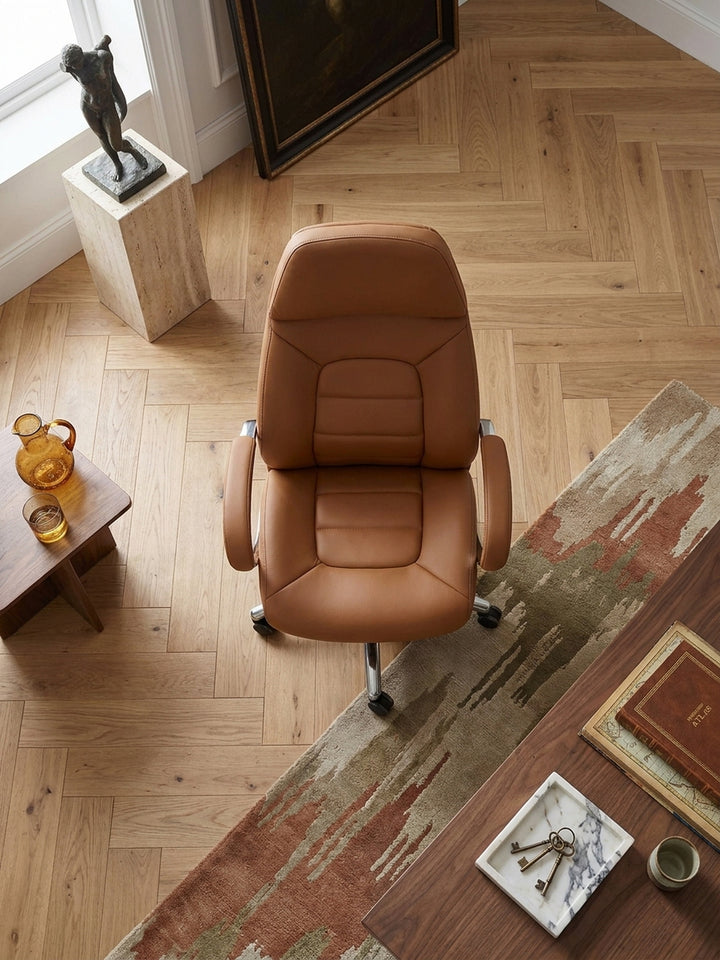 Bürostuhl Eiche Massivholz 67x67x137 cm Wohnidee Home Office Einrichtungsidee stilvoll kombinieren mit Rollen und Höhenverstellung Design Möbel Inspiration Wohnen Interior Zuhause Wohnzimmer_