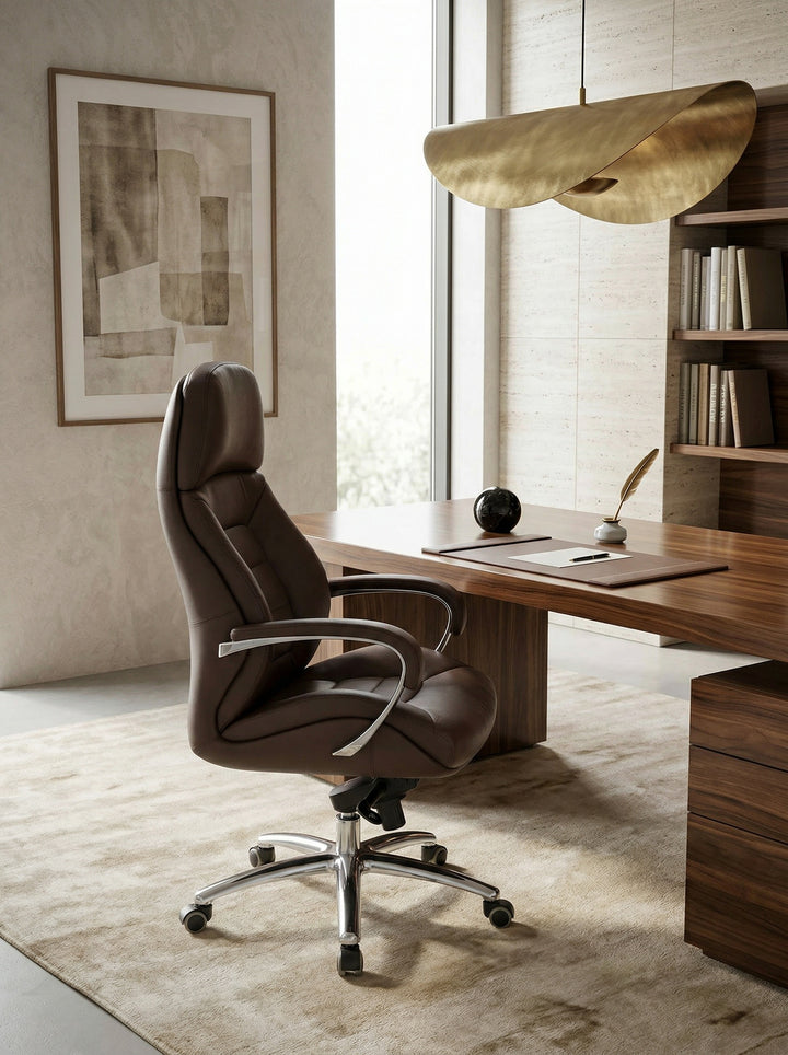 Chefsessel MIRON aus Leder_ Multiblockwippmechanik_ bis 120 kg_ in 3 Farben verfügbar - KADIMA DESIGN_Farbe_ Braun_ Größe_ 67x67x137 cm_