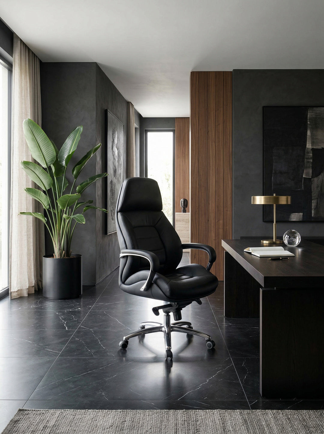 Chefsessel MIRON aus Leder_ Multiblockwippmechanik_ bis 120 kg_ Bürostuhl Echtleder - KADIMA DESIGN_Farbe_ Schwarz_ Größe_ 67x67x137 cm_