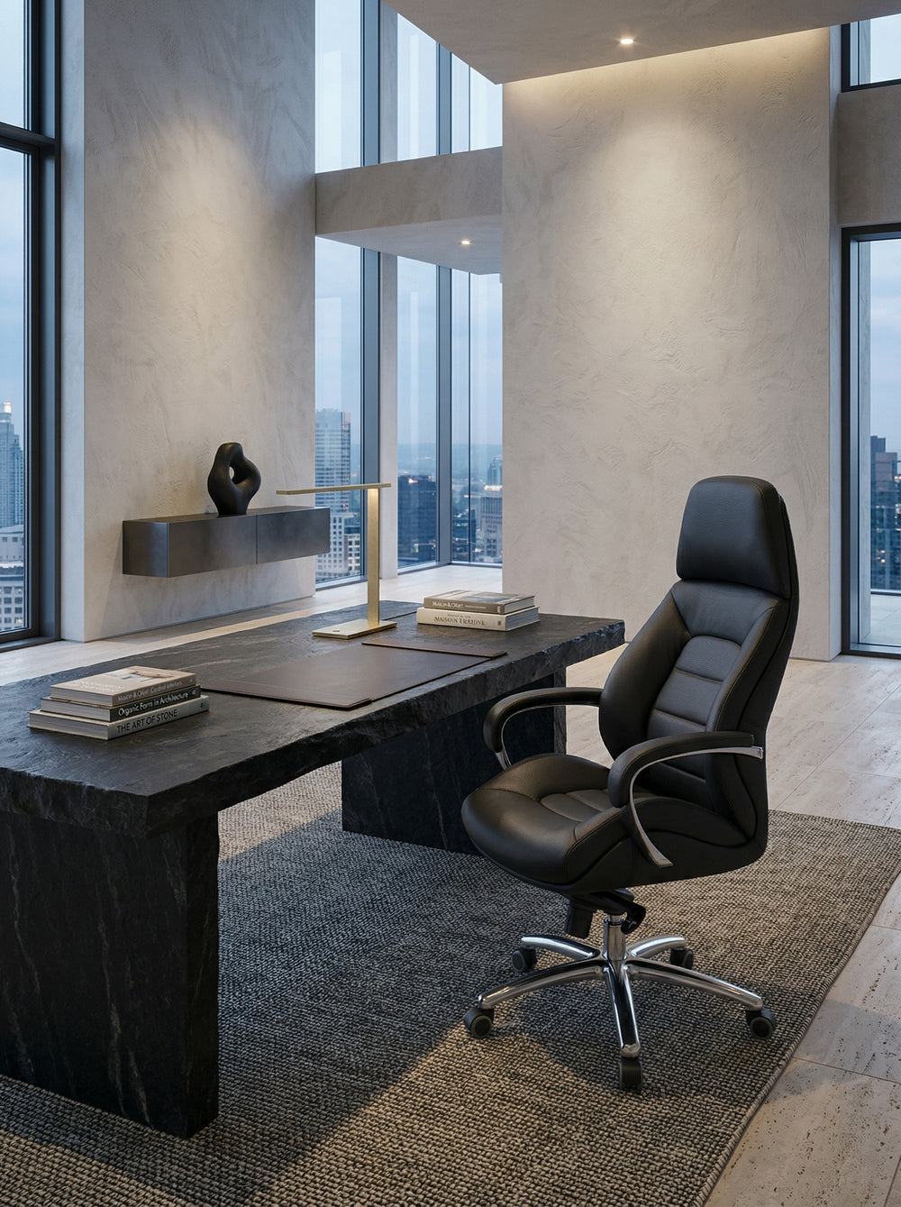 Chefsessel MIRON aus Leder_ Multiblockwippmechanik_ bis 120 kg_ Bürostuhl Echtleder - KADIMA DESIGN_Farbe_ Schwarz_ Größe_ 67x67x137 cm_