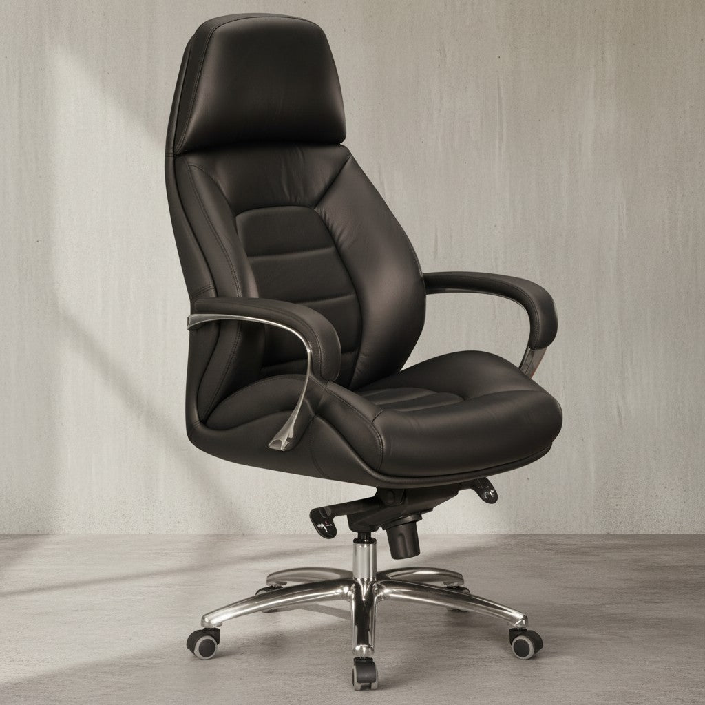 Chefsessel MIRON aus Leder_ Multiblockwippmechanik_ bis 120 kg_ in 3 Farben verfügbar - KADIMA DESIGN_Farbe_ Schwarz_ Größe_ 67x67x137 cm_