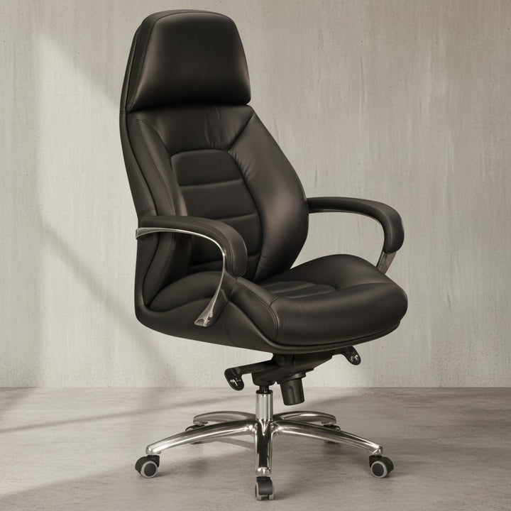 Chefsessel MIRON aus Leder_ Multiblockwippmechanik_ bis 120 kg_ in 3 Farben verfügbar - KADIMA DESIGN_Farbe_ Schwarz_ Größe_ 67x67x137 cm_