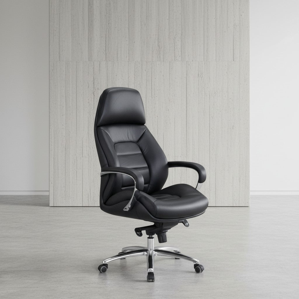 Chefsessel MIRON aus Leder_ Multiblockwippmechanik_ bis 120 kg_ in 3 Farben verfügbar - KADIMA DESIGN_Farbe_ Schwarz_ Größe_ 67x67x137 cm_