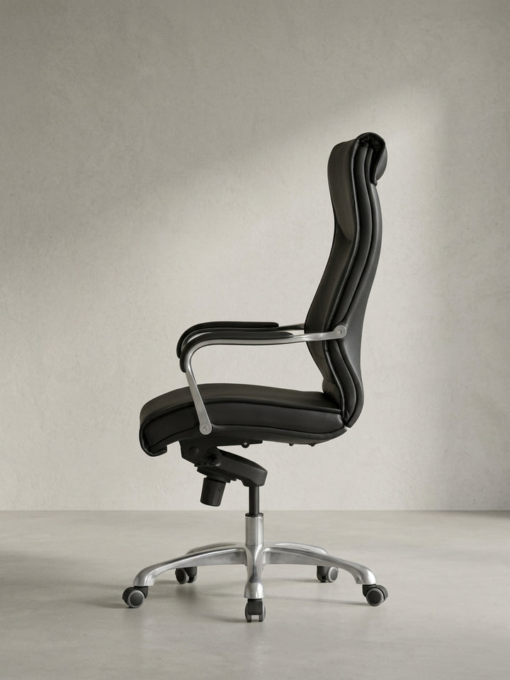 Bürostuhl Eiche Massivholz schwarz Design modern mit Rollen und Höhenverstellung 60x61x126 cm Möbel Einrichtung Home Office stilvoll zeitgenössisch elegant Wohnen Interior Zuhause Wohnzimmer_