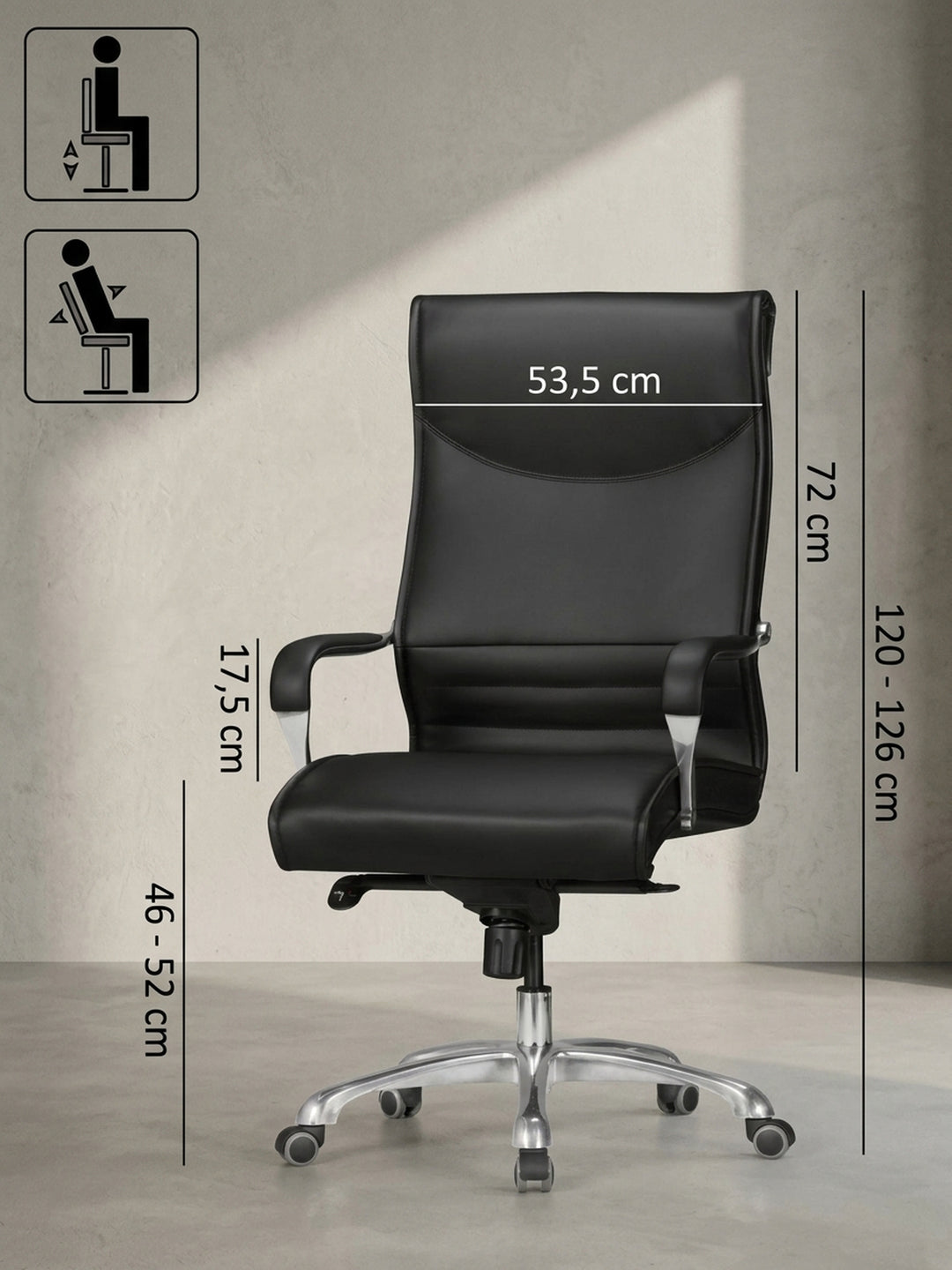 Bürostuhl 60x61x126 cm Eiche Massivholz schwarz mit Rollen und Höhenverstellung Möbel Design Wohnzimmer Esszimmer Schlafzimmer modern hochwertig elegant Home Office Wohnen Einrichtung_